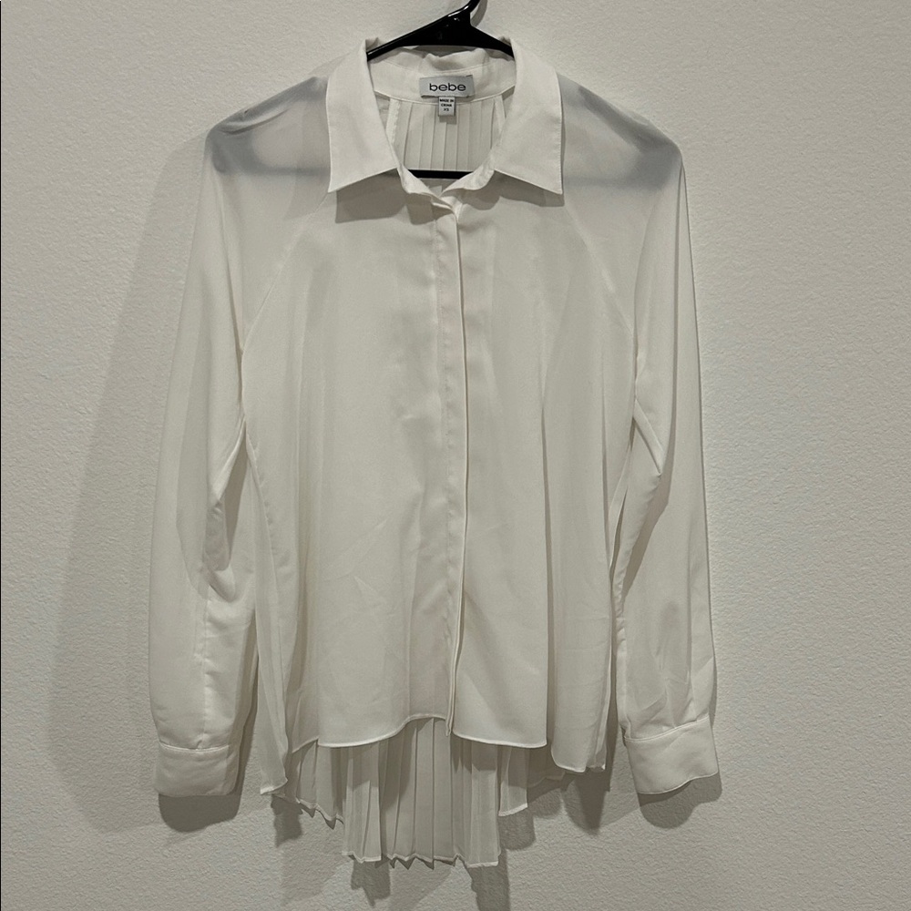 Bebe White Button Down Chiffon Shirt